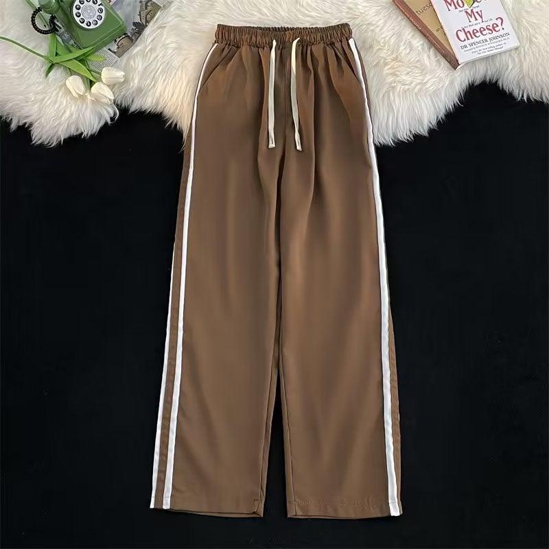 American Style Vintage Side Stripe Elastical Waist Casual Pants Boys Sports Straight Leg Wide Leg Pants - Image 1