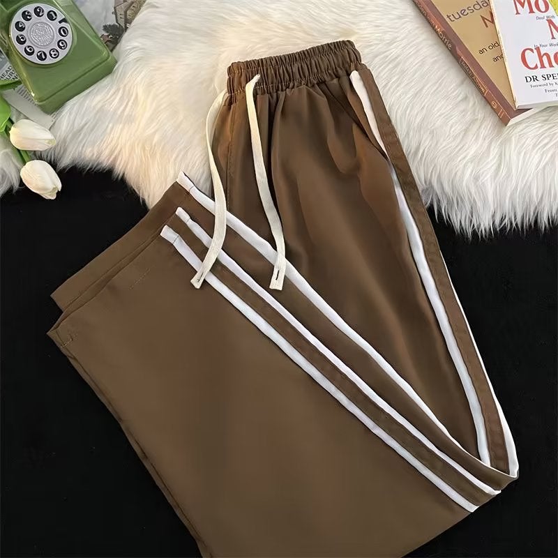 American Style Vintage Side Stripe Elastical Waist Casual Pants Boys Sports Straight Leg Wide Leg Pants - Image 2