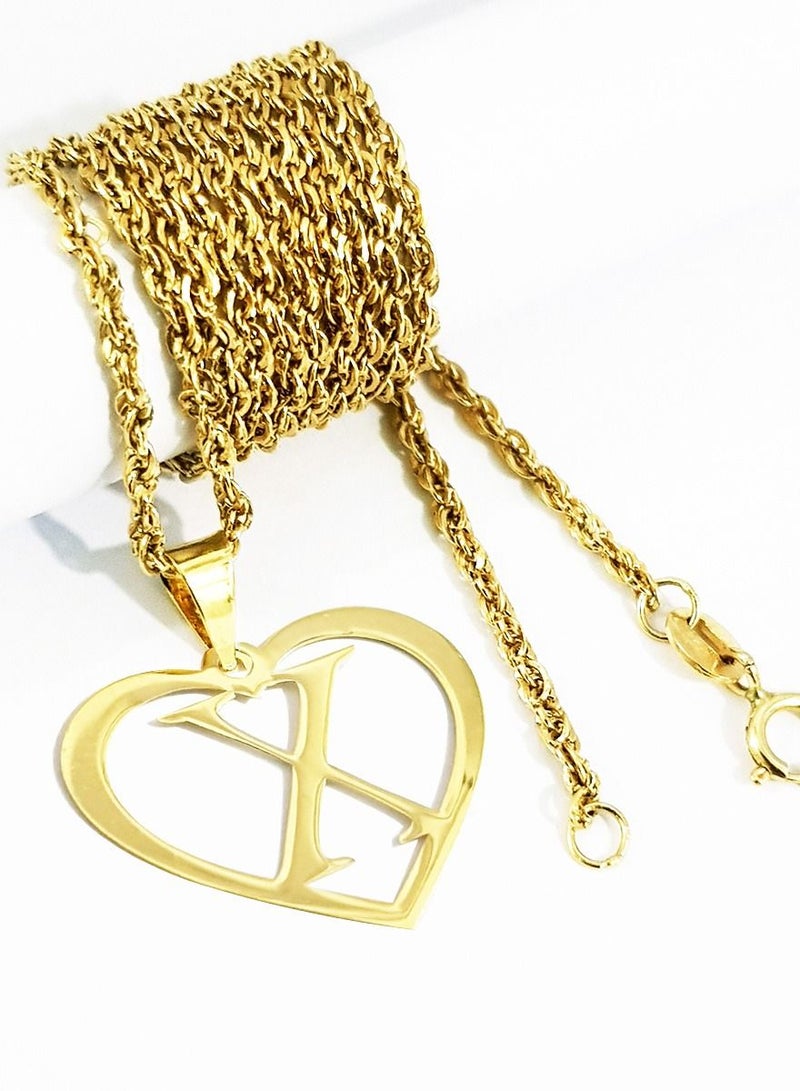 Hamsa.ae 18K Pure Gold Heart Letter X Design Necklace - Image 2