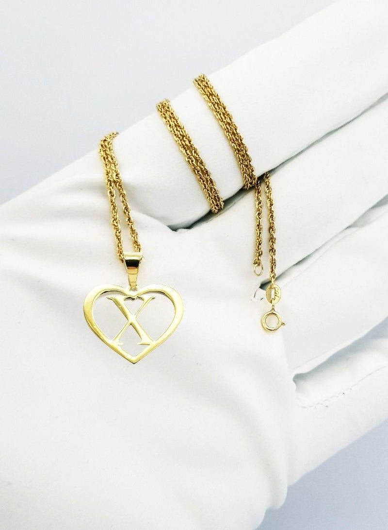 Hamsa.ae 18K Pure Gold Heart Letter X Design Necklace - Image 3