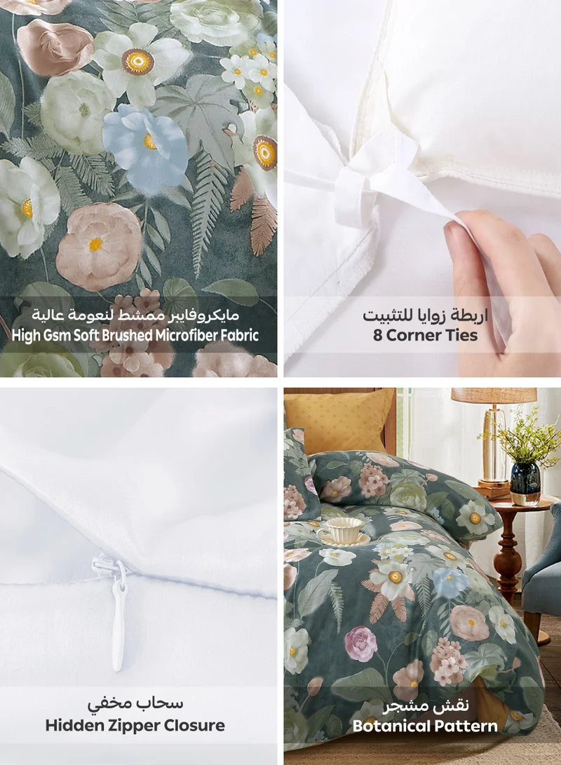 Donetella Printed Duvet Set, King Size 220x240 cm - 6-Pcs Bed Set, Microfiber Fabric - 1 Duvet Cover, 1 Fitted Sheet, 2 Pillow Shams, 2 Pillowcases (Filler Not Included)