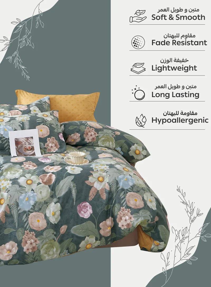 Donetella Printed Duvet Set, King Size 220x240 cm - 6-Pcs Bed Set, Microfiber Fabric - 1 Duvet Cover, 1 Fitted Sheet, 2 Pillow Shams, 2 Pillowcases (Filler Not Included)