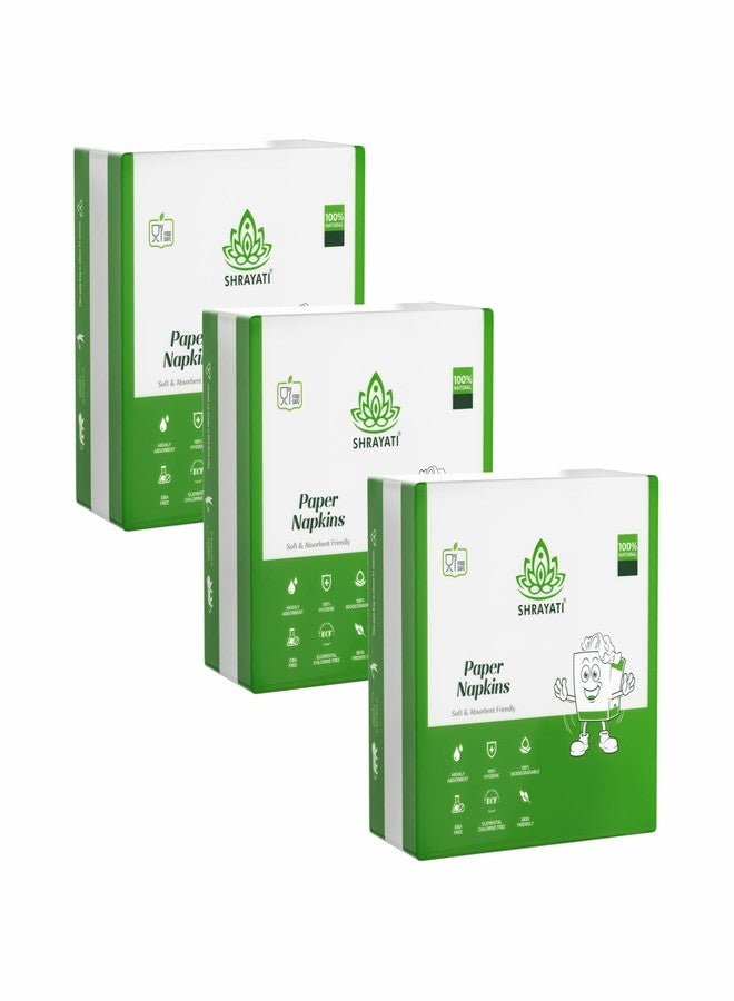 Shrayati Tissue Papers - 1 Ply, 30 cm, Pack of 3, Super Soft and Highly Absorbent Tissue Paper Napkins, 100 pcs per pack, 100% Biodegradable, Skin-Friendly Tissue - Image 1