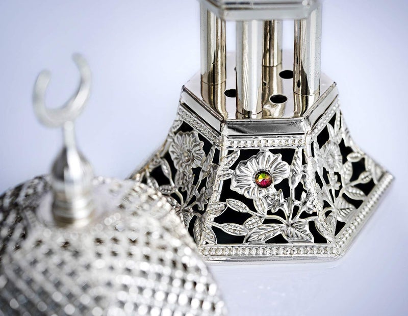 AM Bakhoor Charcoal Incense Burner â€“ Luxury Gold Frankincense Resin Burner for Oud, Bakhoor, Incense Sticks & Cones â€“ Decorative Metal Holder with Removable Lid & Safe Flame Control (Silver) - Image 3