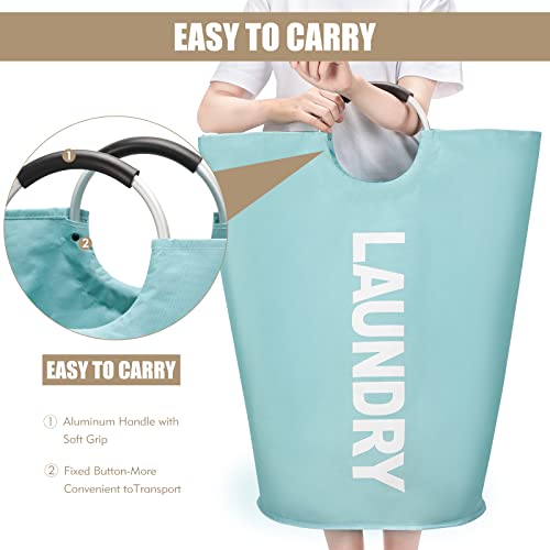 DOKEHOM 90L Large Laundry Basket, Collapsible Laundry Bag, Freestanding Tall Clothes Hamper, Foldable Washing Bin (Light Blue) - Image 5