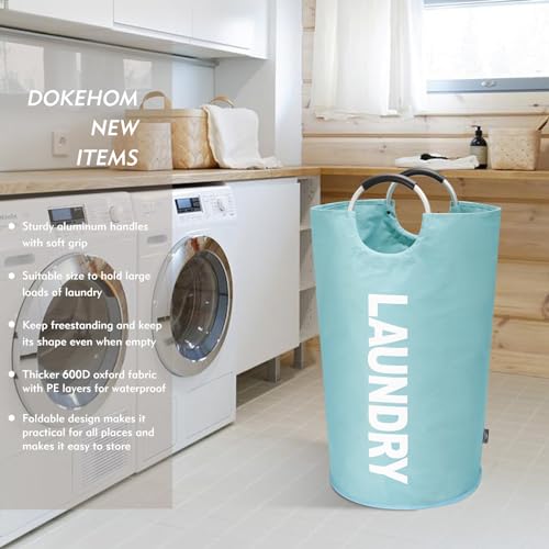 DOKEHOM 90L Large Laundry Basket, Collapsible Laundry Bag, Freestanding Tall Clothes Hamper, Foldable Washing Bin (Light Blue) - Image 2
