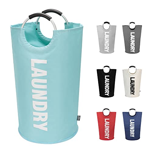 DOKEHOM 90L Large Laundry Basket, Collapsible Laundry Bag, Freestanding Tall Clothes Hamper, Foldable Washing Bin (Light Blue) - Image 1