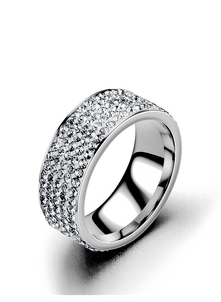 خاتم ألماس من فولاذ التيتانيوم بسمك 8 مم، بخمسة صفوف - خاتم عصري مرصع بألماس شفاف بدرجة AAA، مصنوع يدويًا، مضاد للحساسية، مقاوم للخدش، مناسب للزفاف والمناسبات اليومية - Image 1