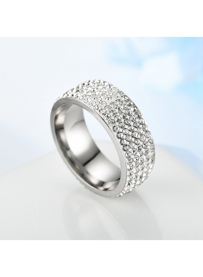 خاتم ألماس من فولاذ التيتانيوم بسمك 8 مم، بخمسة صفوف - خاتم عصري مرصع بألماس شفاف بدرجة AAA، مصنوع يدويًا، مضاد للحساسية، مقاوم للخدش، مناسب للزفاف والمناسبات اليومية - Image 2