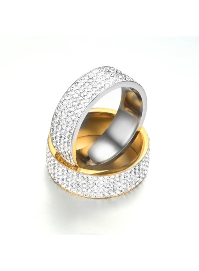 خاتم ألماس من فولاذ التيتانيوم بسمك 8 مم، بخمسة صفوف - خاتم عصري مرصع بألماس شفاف بدرجة AAA، مصنوع يدويًا، مضاد للحساسية، مقاوم للخدش، مناسب للزفاف والمناسبات اليومية - Image 5