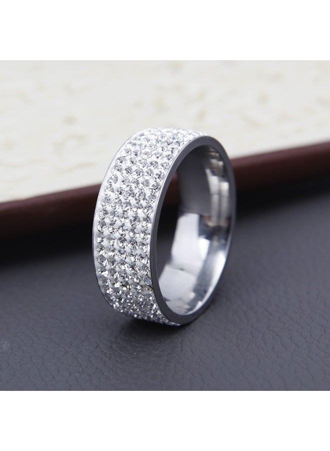 خاتم ألماس من فولاذ التيتانيوم بسمك 8 مم، بخمسة صفوف - خاتم عصري مرصع بألماس شفاف بدرجة AAA، مصنوع يدويًا، مضاد للحساسية، مقاوم للخدش، مناسب للزفاف والمناسبات اليومية - Image 3