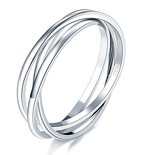 BORUO 925 Sterling Silver Ring, Fidget Ring Anxiety Ring, Triple Row Rolling Interlocking Stacking Rings, High Polish Rings for Women, Men Each Band Width 1.8mm Size 6.5 - Image 5