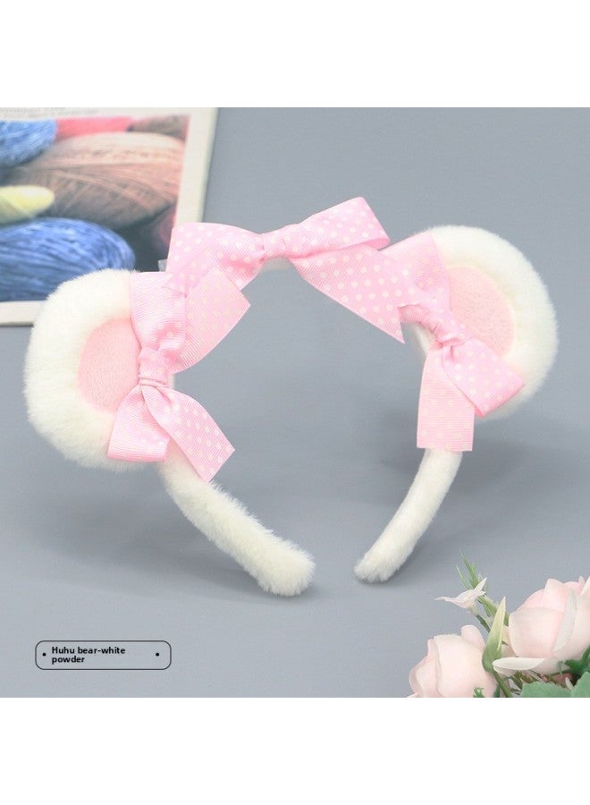 Animal Ear Headbands Q-huhu bear-white powder{<|||>}Model:One size fits all Halloween Costume Accessories Cute Fancy Headwear for Girls & Women - Image 1