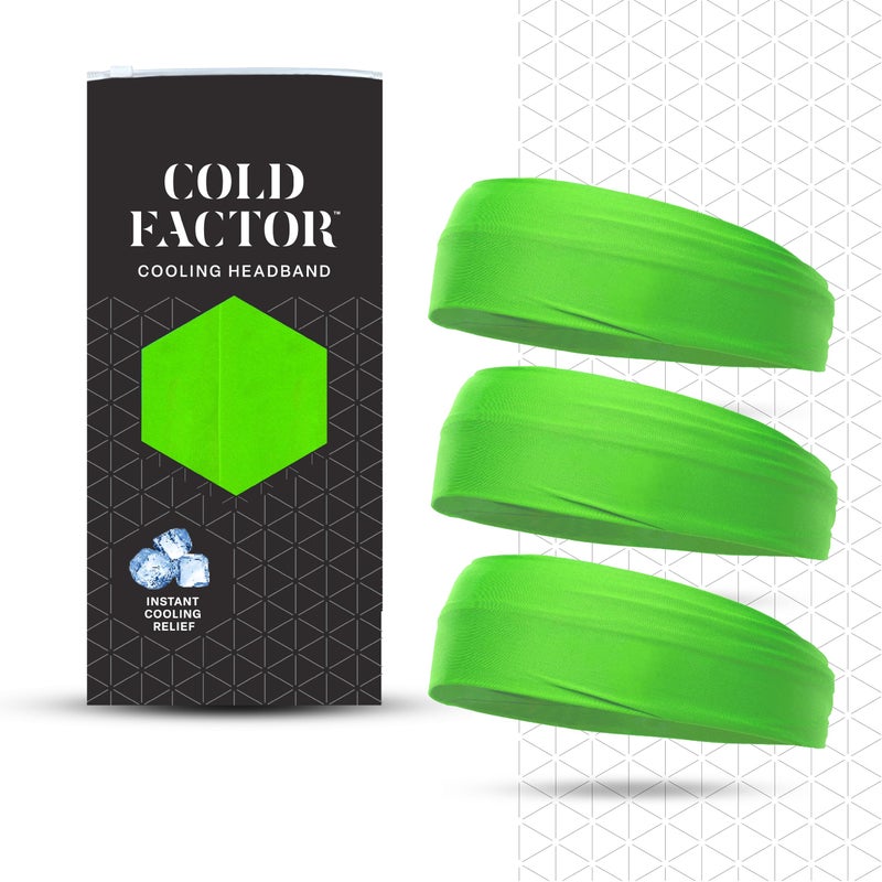 COLD FACTOR Cooling Headband for Women and Men â€“ UPF 50+ Advanced Evaporative Comfort, Instant Cooling Sweatband for Outdoor Sports, Fitness, Yoga, Hiking, Running, and Workout â€“ 3 Pack (Lime) - Image 1