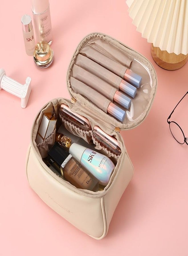 Trendegic Multi Functional Large Cosmetic Bag with Hook for Travel Makeup Organizer Cosmetic Pouch Household Grooming Kit Makeup Wash Bag for Women (Beige) - Image 3