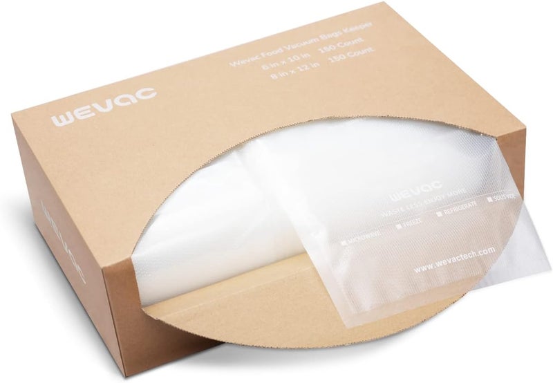 Wevac 6''x10'' & 8''x12'' 300 Count Food Vacuum Sealer Bags Keeper, PreCut Quart, Ideal for Food Saver, BPA Free, Commercial Grade, Great for storage, meal prep and Sous Vide - Image 1