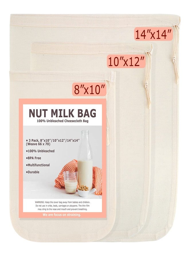 SCENGCLOS Nut Milk Bags, All Natural Cheesecloth Bags, 8"x10", 10''x12, 14''x14'', 3 Pack, 100% Unbleached Cotton Cloth Bags for Yogurt/Juice/Herbs, Washable Reusable Almond Milk Strainer(Weave 66x70) - Image 1