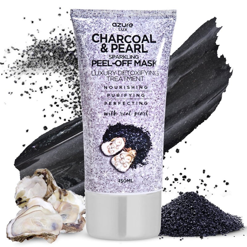 Azure Cosmetics Charcoal  Pearl Luxury Anti Aging Peel Off Face Mask Moisturizing  Purifying  Removes Blackheads Dirt  Oils  With Hyaluronic Acid  Collagen  Skin Care  150mL