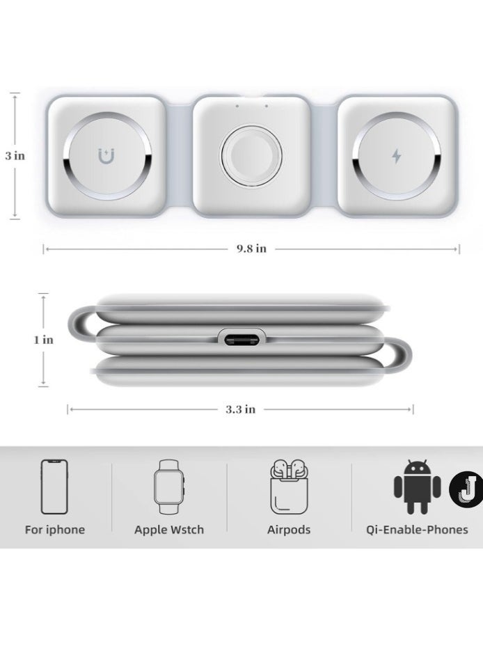 JAJEEK "NEW 3-in-1 Foldable Magnetic Wireless Charger – 15W Mag-Safe Charging Station for iPhone, Apple Watch & AirPods (White)" - Image 3