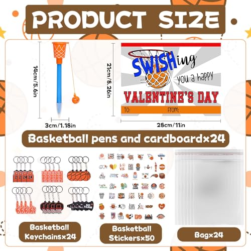 Gosodeny 24 Pack Basketball Party Favor Set with Mini Hoop Pens Keychains Stickers Exchange Cards and Gift Bags Bulk Gifts Sports Birthday Goodie Bag Fillers for Adult - Image 5
