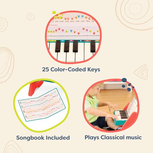 B. toys – Wooden Toy Piano for Toddlers, Kids – Color – Coded Keys with Songbook – Musical Instrument for Early Learning & Creativity – 3+ Years – Mini Maestro - Image 2