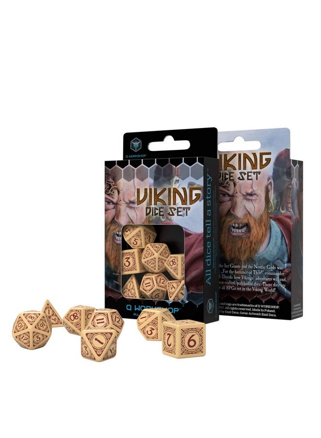Q WORKSHOP Q-Workshop Viking Beige & Burgundy Dice Set (7) - Image 2