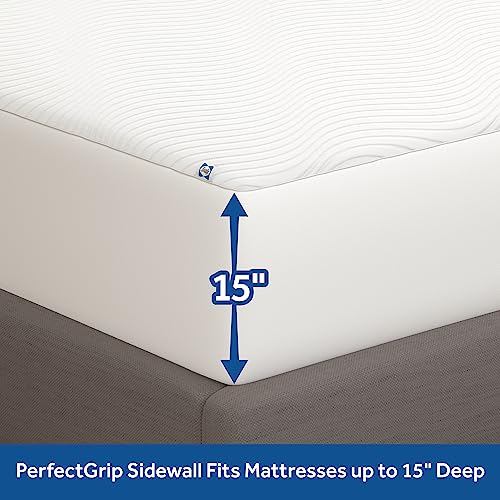 Sealy Complete Protection Waterproof Stain Protection Soft Comfort Top PerfectGrip Stretch Sidewalls Machine Washable Fitted Mattress Protector, King Size, White - Image 3