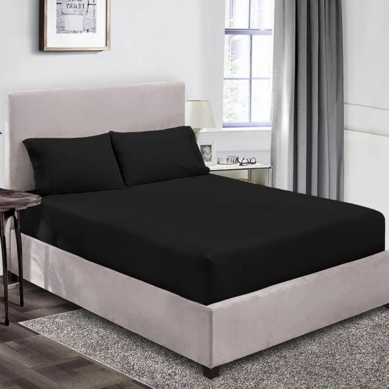 MUSA MUSA® Deep Pockets Fitted Sheet with 100% Cotton TC Luxury Bedding Set & Wrinkle-Free for Bedrooms, Dorms & Home Decor | Elastic Closure For Deep Mattress & Secure Fit (Black, 160 x 200cm) - Image 1