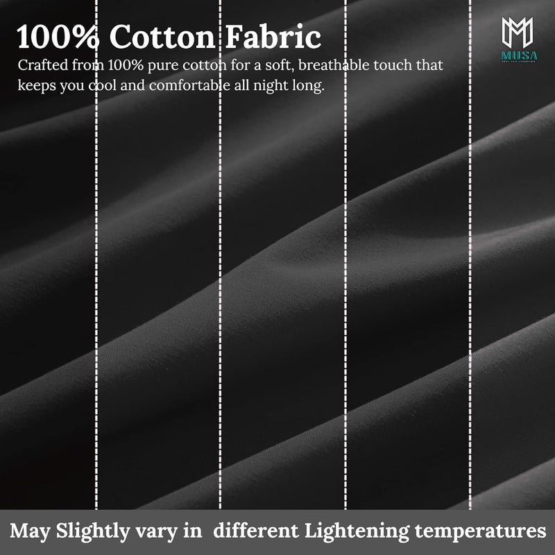 MUSA MUSA® Deep Pockets Fitted Sheet with 100% Cotton TC Luxury Bedding Set & Wrinkle-Free for Bedrooms, Dorms & Home Decor | Elastic Closure For Deep Mattress & Secure Fit (Black, 160 x 200cm) - Image 4