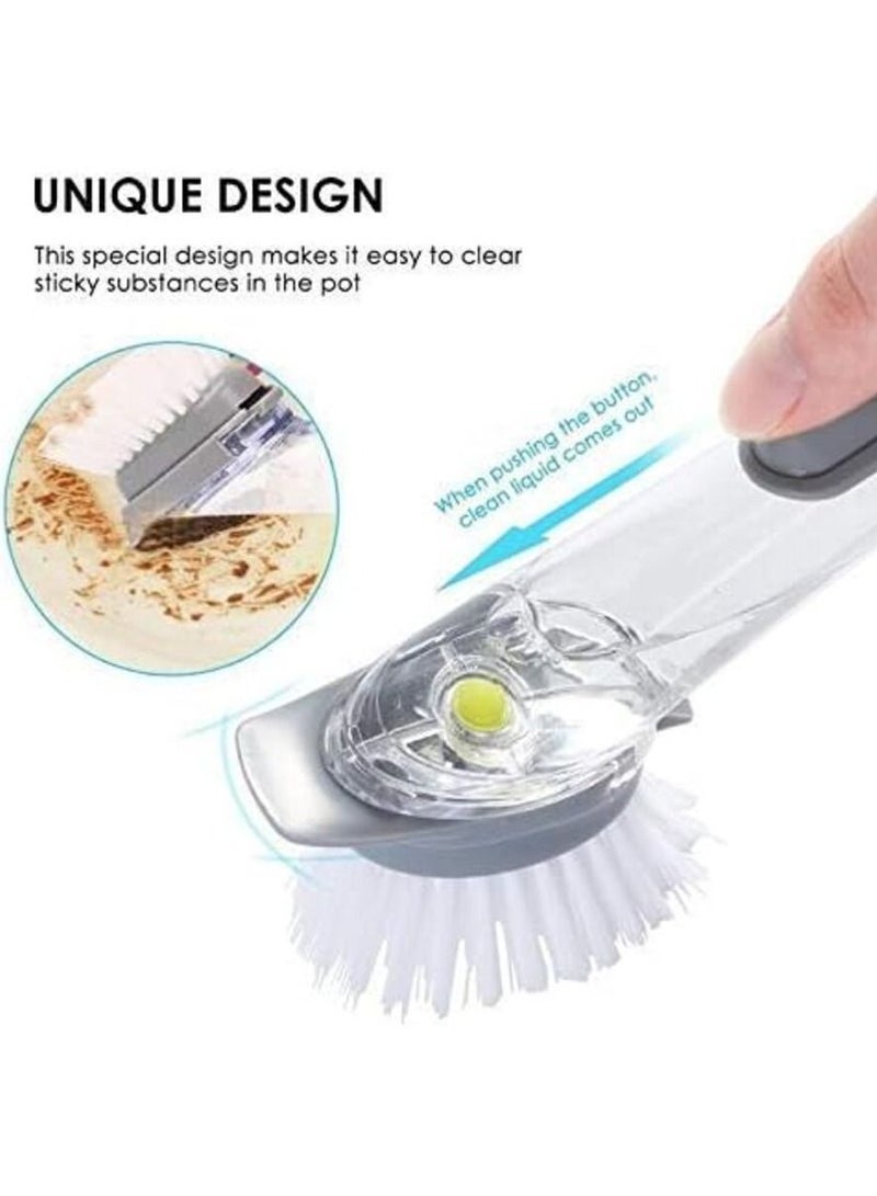 Dish Brush with Soap Dispense, Soap Control Dish Washing Brush, Kitchen Dish Scrub Brush with Soap Dispenser, Dish Wand Brush with Handle Kitchen Cleaning Brush for Pot Sink Pan - Image 2