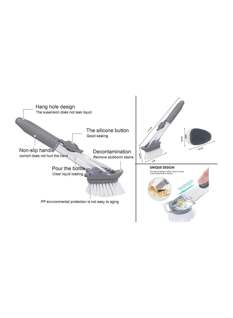 Dish Brush with Soap Dispense, Soap Control Dish Washing Brush, Kitchen Dish Scrub Brush with Soap Dispenser, Dish Wand Brush with Handle Kitchen Cleaning Brush for Pot Sink Pan - Image 3
