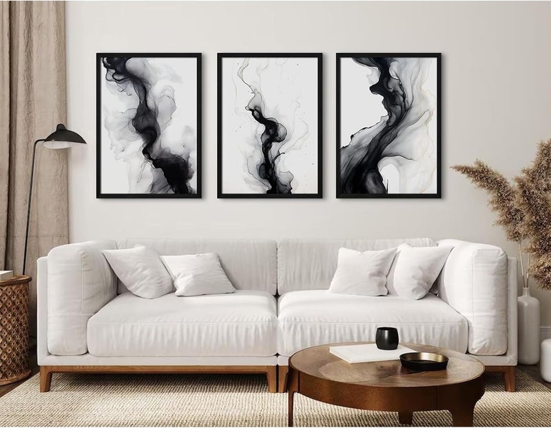 Joocrise Black White Abstract Wall Art Decor Set of 3 Modern Wall Art Minimalist Canvas Wall Decor Black White Abstract Prints Modern Pictures Minimalist Artwork for Room Bedroom 24x36 Inch Framed - Image 5