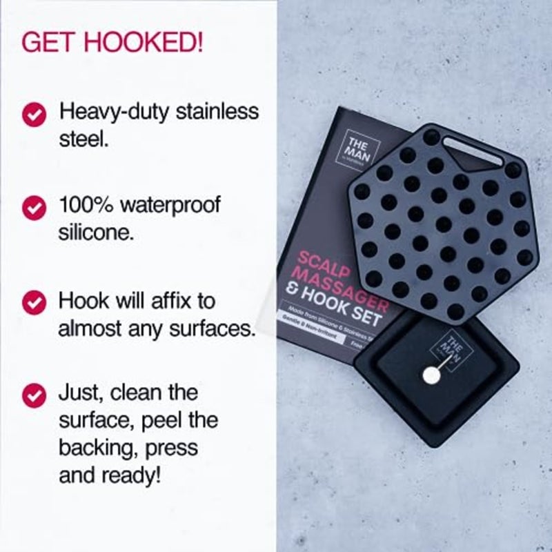 The Man Silicone Scalp Scrubber and Hook - Head Massager and Hair Brush for Men - Scalp Scrubber Exfoliator for Washing Hair - Reduces Dandruff and Stimulates Hair Growth - Men Shower Hair Brush 1 Set - Image 3