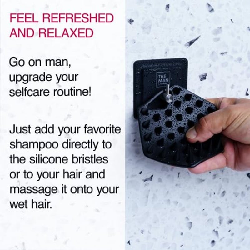 The Man Silicone Scalp Scrubber and Hook - Head Massager and Hair Brush for Men - Scalp Scrubber Exfoliator for Washing Hair - Reduces Dandruff and Stimulates Hair Growth - Men Shower Hair Brush 1 Set - Image 4