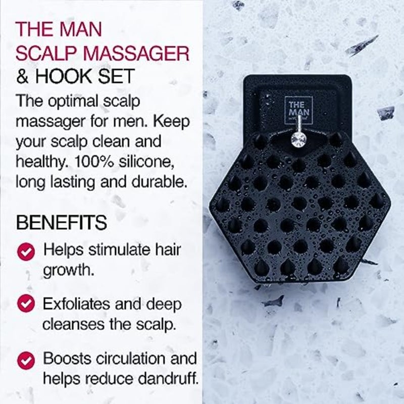 The Man Silicone Scalp Scrubber and Hook - Head Massager and Hair Brush for Men - Scalp Scrubber Exfoliator for Washing Hair - Reduces Dandruff and Stimulates Hair Growth - Men Shower Hair Brush 1 Set - Image 2