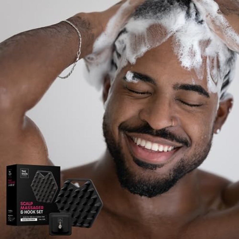 The Man Silicone Scalp Scrubber and Hook - Head Massager and Hair Brush for Men - Scalp Scrubber Exfoliator for Washing Hair - Reduces Dandruff and Stimulates Hair Growth - Men Shower Hair Brush 1 Set - Image 5