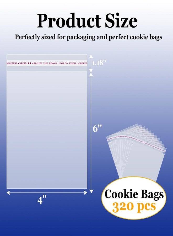 MIGUMING Cookie Bags 4x6 Inch,320 Pcs Clear Cellophane Bags for Packaging Cookies & Treats - Self-Sealing,Plastic Wrappers for Bakery Packaging and Gifts - Image 2