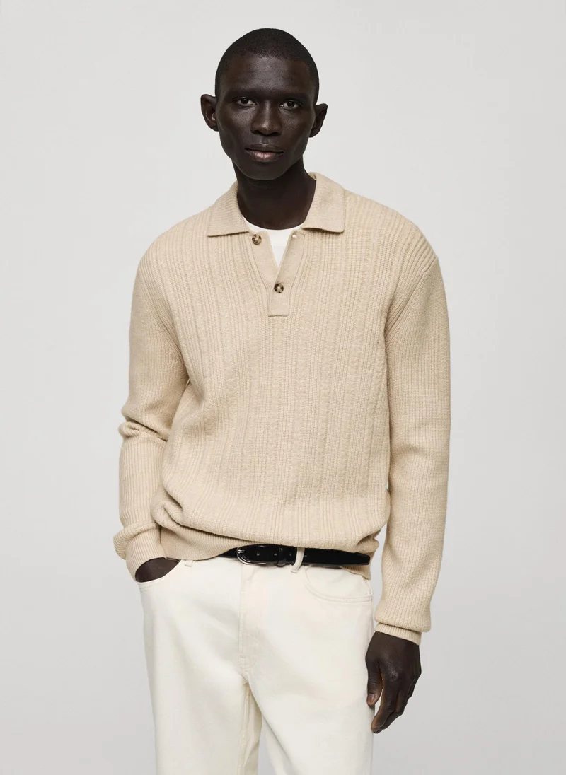 مانجو مان Structured Knitted Polo Sweater