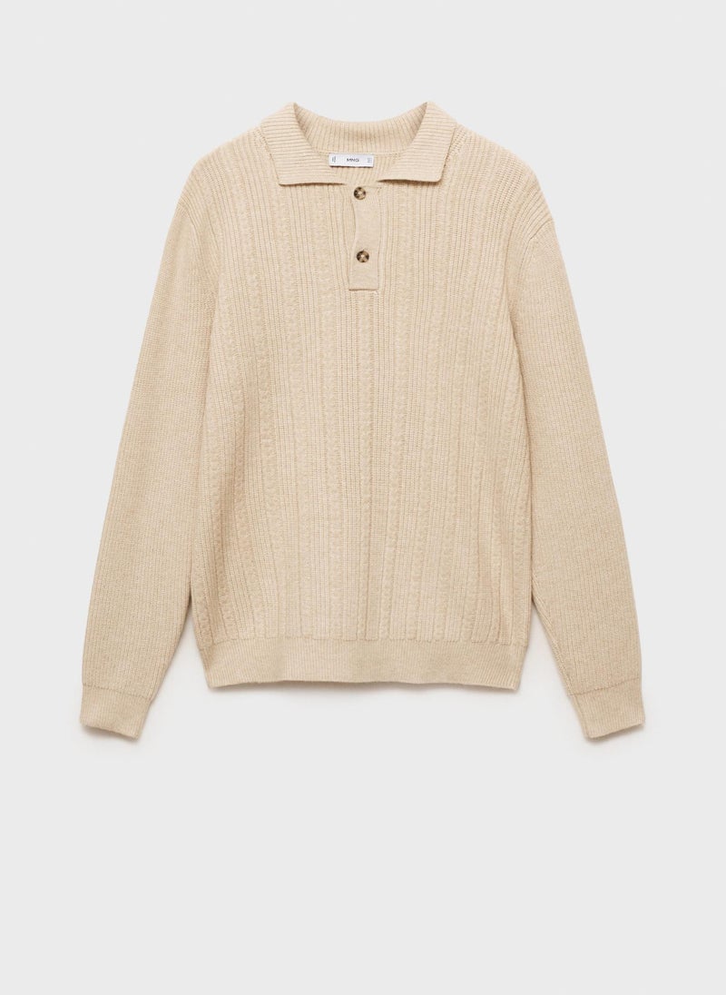 Mango Man - Structured Knitted Polo Sweater - Image 1