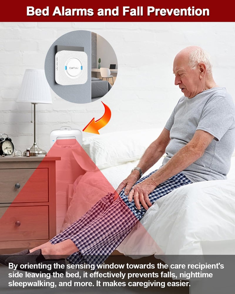 CallToU Bed Sensor Alarm and Fall Prevention for Elderly Wireless Caregiver Pager Motion Sensor&Detector Alert Monitor System 500FT for Home/Elderly/Patient/Dementia 1 Plug-in Receiver 1 Motion Sensor - Image 3