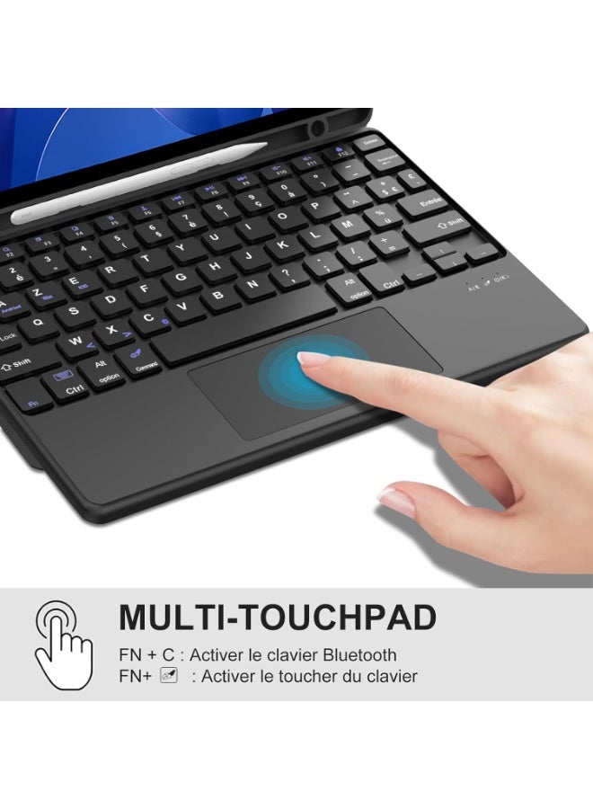 فكرة جراب Fekra مع كيبورد مزود بتراكباد مخصص لساعة Redmi Pad 2 مقاس 11 بوصة (2025)، مزود بغطاء حماية مع لوحة مفاتيح بلوتوث بتخطيط فرنسي AZERTY قابلة للفصل ومغناطيسية، باللون الأسود، ويأتي مع لوحة تتبع (Touchpad) لتحكم أسهل وتجربة استخدام شبيهة باللابتوب مع دعم الحماية الكاملة وسهولة التنقل والكتابة. - Image 4