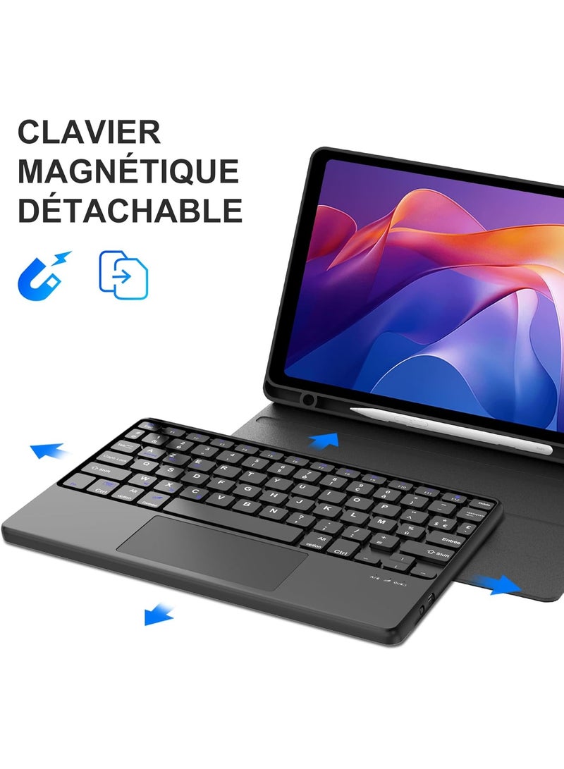 فكرة جراب Fekra مع كيبورد مزود بتراكباد مخصص لساعة Redmi Pad 2 مقاس 11 بوصة (2025)، مزود بغطاء حماية مع لوحة مفاتيح بلوتوث بتخطيط فرنسي AZERTY قابلة للفصل ومغناطيسية، باللون الأسود، ويأتي مع لوحة تتبع (Touchpad) لتحكم أسهل وتجربة استخدام شبيهة باللابتوب مع دعم الحماية الكاملة وسهولة التنقل والكتابة. - Image 5
