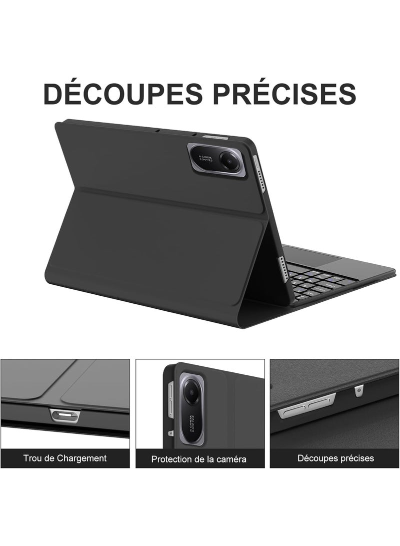 فكرة جراب Fekra مع كيبورد مزود بتراكباد مخصص لساعة Redmi Pad 2 مقاس 11 بوصة (2025)، مزود بغطاء حماية مع لوحة مفاتيح بلوتوث بتخطيط فرنسي AZERTY قابلة للفصل ومغناطيسية، باللون الأسود، ويأتي مع لوحة تتبع (Touchpad) لتحكم أسهل وتجربة استخدام شبيهة باللابتوب مع دعم الحماية الكاملة وسهولة التنقل والكتابة. - Image 3