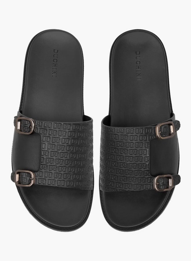 DUCHINI Men's Monogram Embossed Slip-On Comfort Sandals  - Image 1