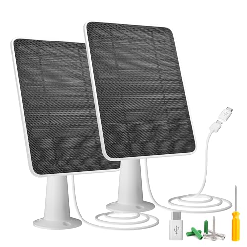 WININMETA Solar Panel Charger Compatible with Vision Well Battery Powered Wireless Outdoor Security Cameras 5W Solar Panels Charging with IP65 Waterproof 10ft USBC Cable Secure Wall Mount 2 Pack - Image 1