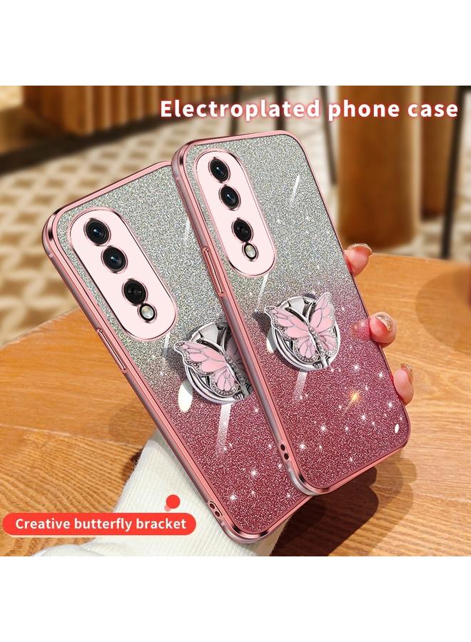 S-TOP Case For Honor 80 Pro Plated Gradient Glitter Butterfly Holder TPU Phone Case - Image 3