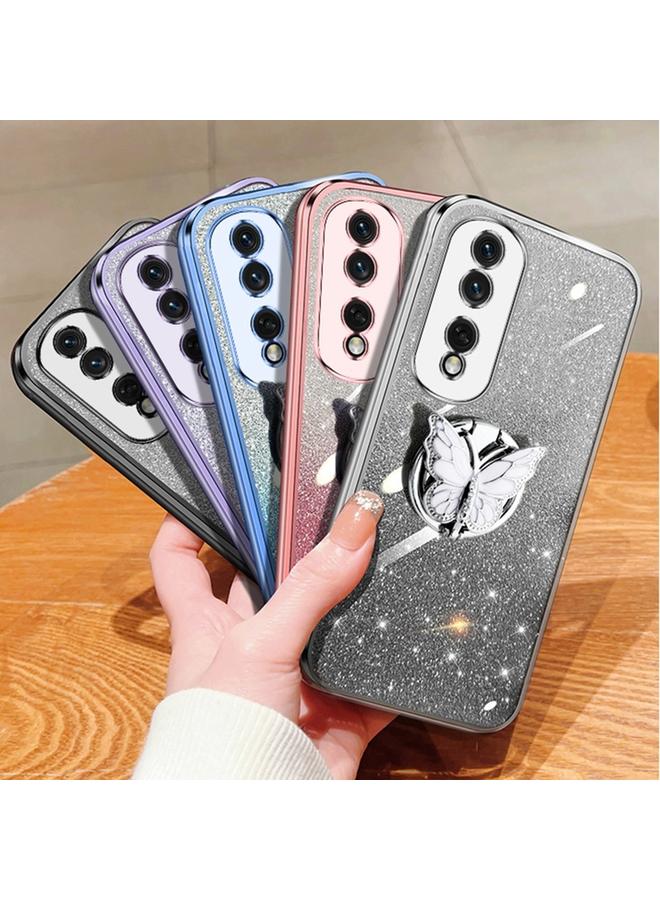 S-TOP Case For Honor 80 Pro Plated Gradient Glitter Butterfly Holder TPU Phone Case - Image 2