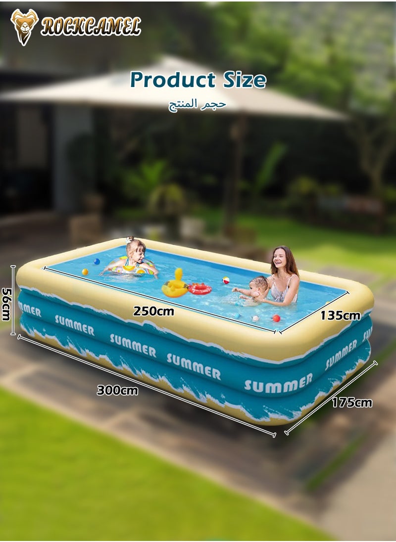 ROCKCAMEL Inflatable Swimming Pool 300*175*56cm,  Summer Water Party Family Paddling Pool, Large Thickened Children's Pool, Suitable For Backyard Garden Outdoor 4-6 People  - Image 4