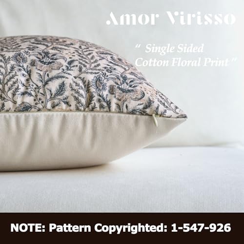 Amor Virisso Floral Pillow Covers 18x18 Set of 2 Vintage Block Print Pillow Covers Neutral Floral Striped Farmhouse Accent Decorative Pillow Covers for Sofa Bed Yellow - Image 3