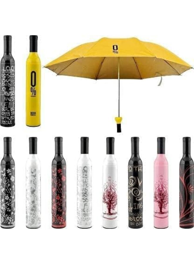 Premium Novelty Wine Bottle Umbrella - Automatic Foldable Sun/Rain Travel Umbrella with Anti-UV Coating and No-Drip Plastic Case - Available in Multiple Colors & Stylish Designs - Image 2